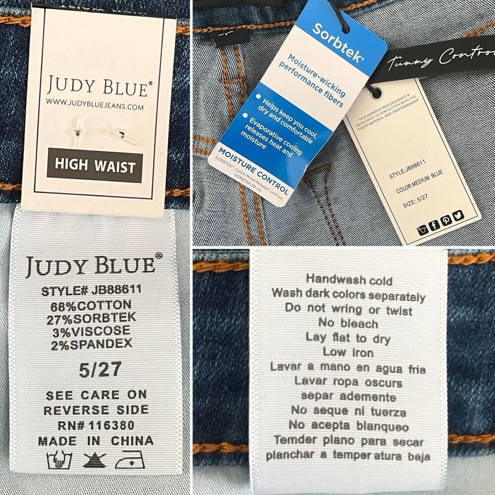 Judy Blue Flare Leg Jeans High Waist Raw Hem Tummy Control Top 27 - Picture 7 of 12